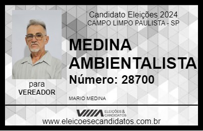 Candidato MEDINA AMBIENTALISTA 2024 - CAMPO LIMPO PAULISTA - Eleições