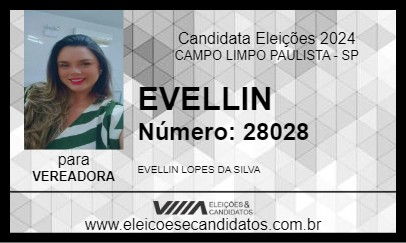 Candidato EVELLIN 2024 - CAMPO LIMPO PAULISTA - Eleições