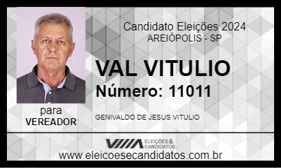 Candidato VAL VITULIO 2024 - AREIÓPOLIS - Eleições