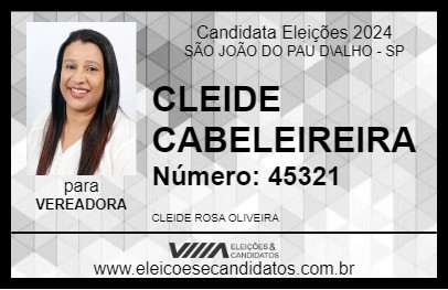 Candidato CLEIDE CABELEIREIRA 2024 - SÃO JOÃO DO PAU D\ALHO - Eleições