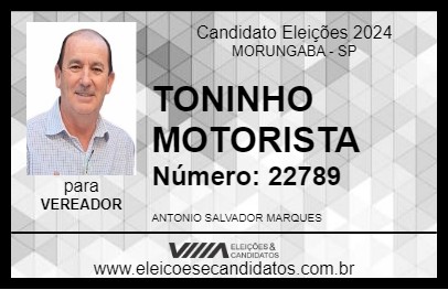 Candidato TONINHO MOTORISTA 2024 - MORUNGABA - Eleições