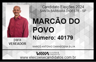 Candidato MARCÃO DO POVO 2024 - SANTA BÁRBARA D\OESTE - Eleições