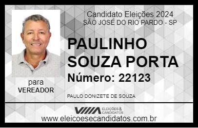 Candidato PAULINHO SOUZA PORTA 2024 - SÃO JOSÉ DO RIO PARDO - Eleições