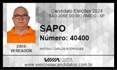 Candidato ANTONIO CARLOS SAPO 2024 - SÃO JOSÉ DO RIO PARDO - Eleições