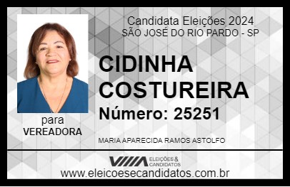 Candidato CIDINHA COSTUREIRA 2024 - SÃO JOSÉ DO RIO PARDO - Eleições