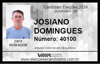 Candidato JOSIANO DOMINGUES 2024 - GUAPIARA - Eleições