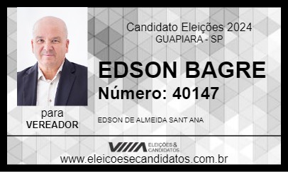 Candidato EDSON BAGRE 2024 - GUAPIARA - Eleições