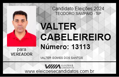 Candidato VALTER CABELEIREIRO 2024 - TEODORO SAMPAIO - Eleições