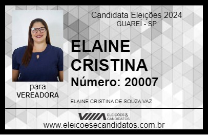 Candidato ELAINE CRISTINA 2024 - GUAREÍ - Eleições