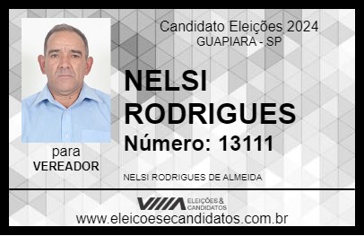 Candidato NELSI RODRIGUES 2024 - GUAPIARA - Eleições