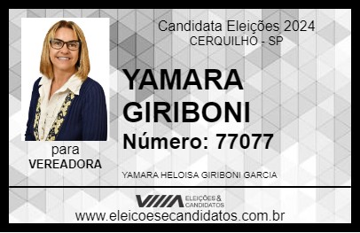 Candidato YAMARA GIRIBONI 2024 - CERQUILHO - Eleições