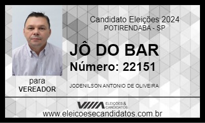 Candidato JÔ DO BAR 2024 - POTIRENDABA - Eleições