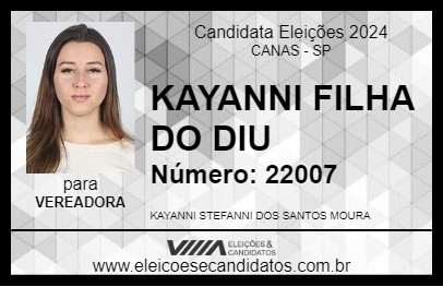 Candidato KAYANNI FILHA DO DIU 2024 - CANAS - Eleições