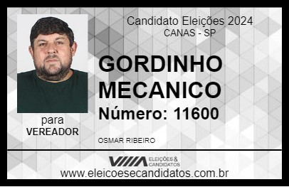 Candidato GORDINHO MECANICO 2024 - CANAS - Eleições