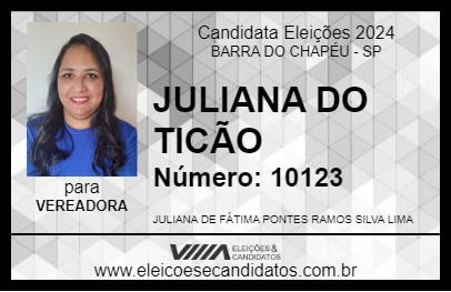 Candidato JULIANA DO TICÃO 2024 - BARRA DO CHAPÉU - Eleições