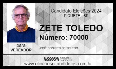 Candidato ZETE TOLEDO 2024 - PIQUETE - Eleições