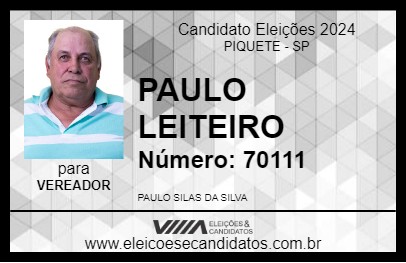 Candidato PAULO LEITEIRO 2024 - PIQUETE - Eleições