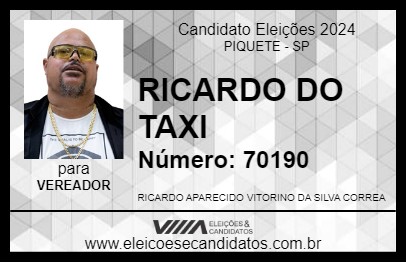 Candidato RICARDO DO TAXI 2024 - PIQUETE - Eleições