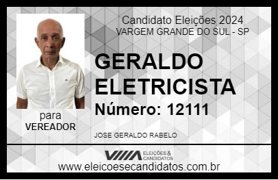 Candidato GERALDO ELETRICISTA 2024 - VARGEM GRANDE DO SUL - Eleições