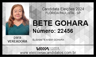 Candidato BETE GOHARA 2024 - FLÓRIDA PAULISTA - Eleições