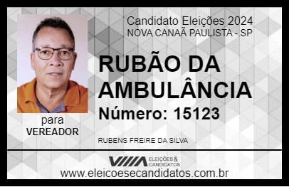 Candidato RUBÃO DA AMBULÂNCIA 2024 - NOVA CANAÃ PAULISTA - Eleições