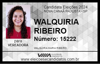 Candidato WALQUIRIA RIBEIRO 2024 - NOVA CANAÃ PAULISTA - Eleições