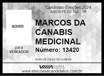 Candidato MARCOS DA CANABIS MEDICINAL 2024 - SANTA FÉ DO SUL - Eleições