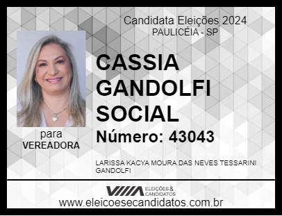 Candidato CASSIA GANDOLFI SOCIAL 2024 - PAULICÉIA - Eleições