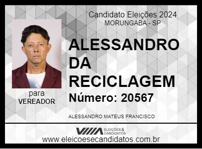 Candidato ALESSANDRO DA RECICLAGEM 2024 - MORUNGABA - Eleições