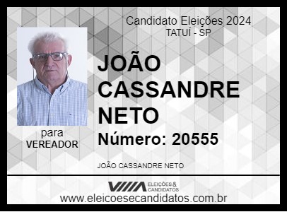 Candidato JOÃO CASSANDRE NETO 2024 - TATUÍ - Eleições