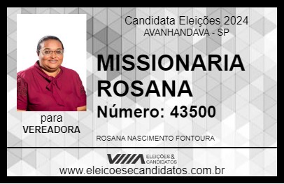 Candidato MISSIONARIA ROSANA 2024 - AVANHANDAVA - Eleições