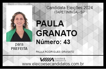 Candidato PAULA GRANATO 2024 - ITAPETININGA - Eleições