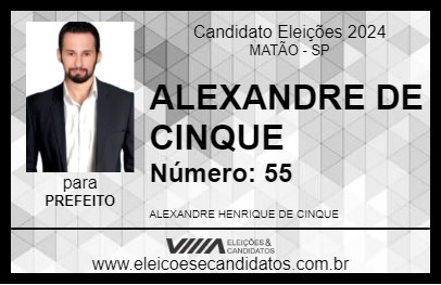 Candidato ALEXANDRE DE CINQUE 2024 - MATÃO - Eleições