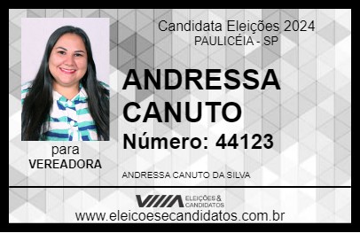 Candidato ANDRESSA CANUTO 2024 - PAULICÉIA - Eleições