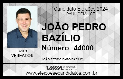 Candidato JOÃO PEDRO BAZÍLIO 2024 - PAULICÉIA - Eleições