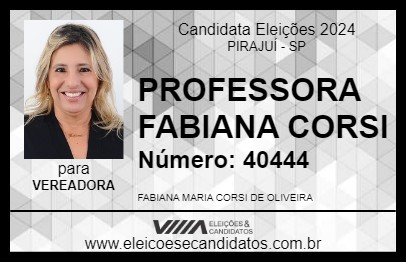 Candidato PROFESSORA FABIANA CORSI 2024 - PIRAJUÍ - Eleições