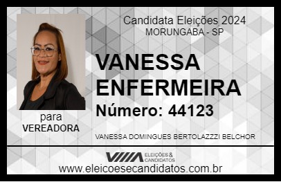 Candidato VANESSA ENFERMEIRA 2024 - MORUNGABA - Eleições