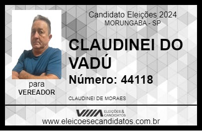 Candidato CLAUDINEI DO VADÚ 2024 - MORUNGABA - Eleições