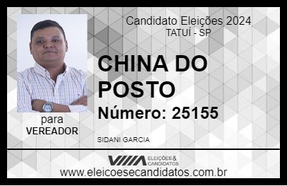 Candidato CHINA DO POSTO  2024 - TATUÍ - Eleições