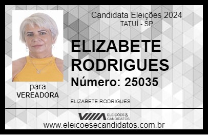 Candidato ELIZABETE RODRIGUES  2024 - TATUÍ - Eleições