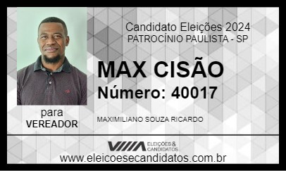 Candidato MAX CISÃO 2024 - PATROCÍNIO PAULISTA - Eleições