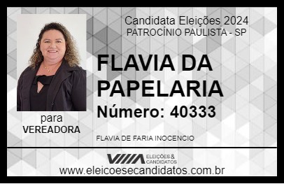 Candidato FLAVIA DA PAPELARIA 2024 - PATROCÍNIO PAULISTA - Eleições