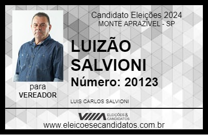 Candidato LUIZÃO SALVIONI 2024 - MONTE APRAZÍVEL - Eleições