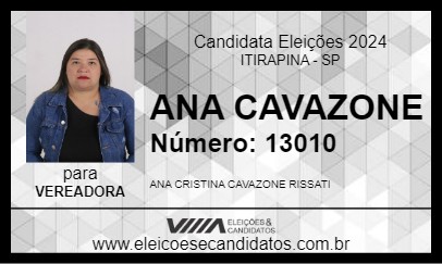 Candidato ANA CAVAZONE 2024 - ITIRAPINA - Eleições