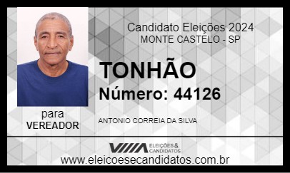 Candidato TONHÃO 2024 - MONTE CASTELO - Eleições