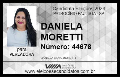 Candidato DANIELA MORETTI 2024 - PATROCÍNIO PAULISTA - Eleições