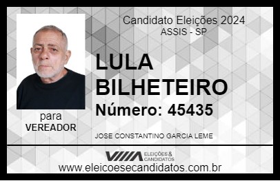 Candidato LULA BILHETEIRO 2024 - ASSIS - Eleições