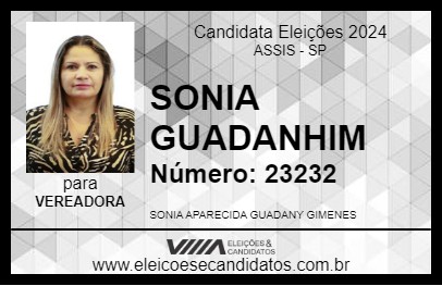 Candidato SONIA GUADANHIM 2024 - ASSIS - Eleições