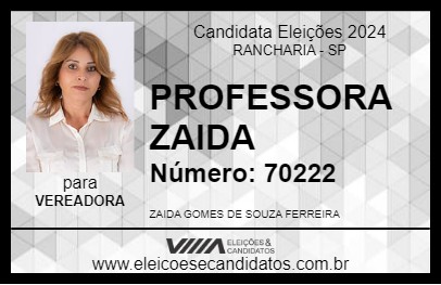 Candidato PROFESSORA ZAIDA 2024 - RANCHARIA - Eleições