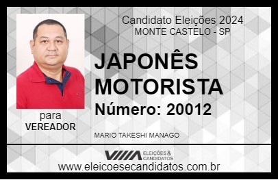 Candidato JAPONÊS MOTORISTA 2024 - MONTE CASTELO - Eleições